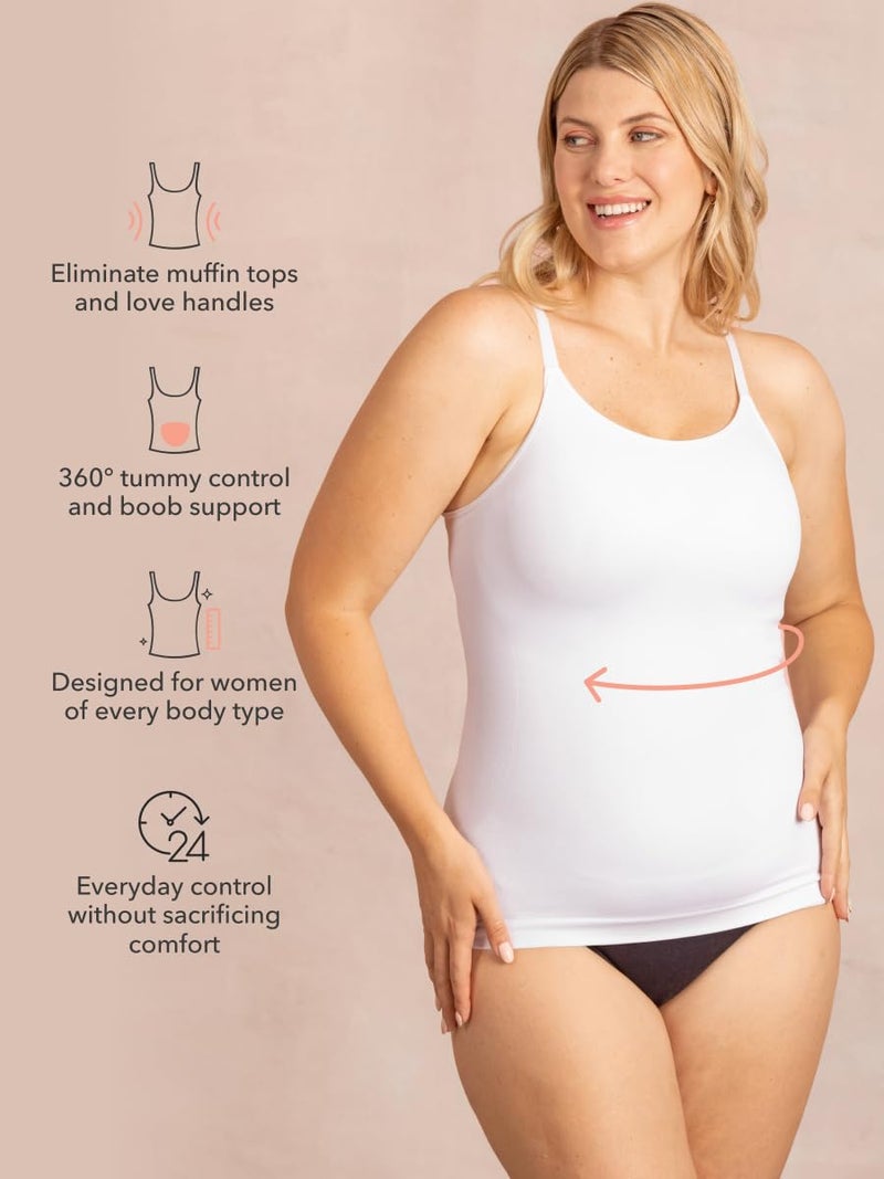 SHAPERMINT قمصان شابيرمينت للنساء - قميص بحلقه دائرية لتشكيل الجسم للنساء، ملابس ضاغطة للتحكم في البطن، قمصان تانك للنساء باللون الأبيض - Image 2